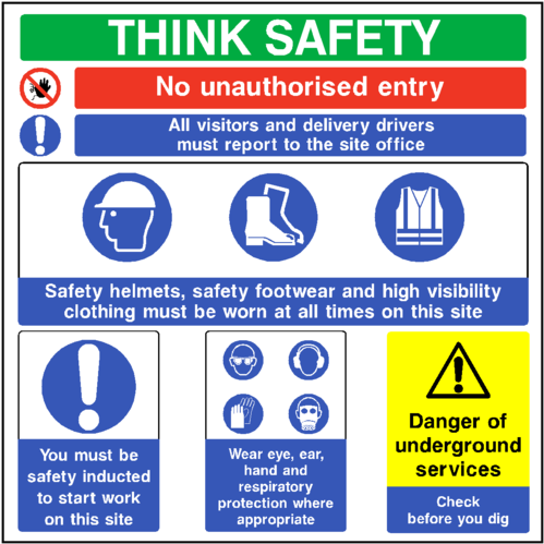 Think Safety Construction Sign - Safety Signs Construction (600x600), Png Download