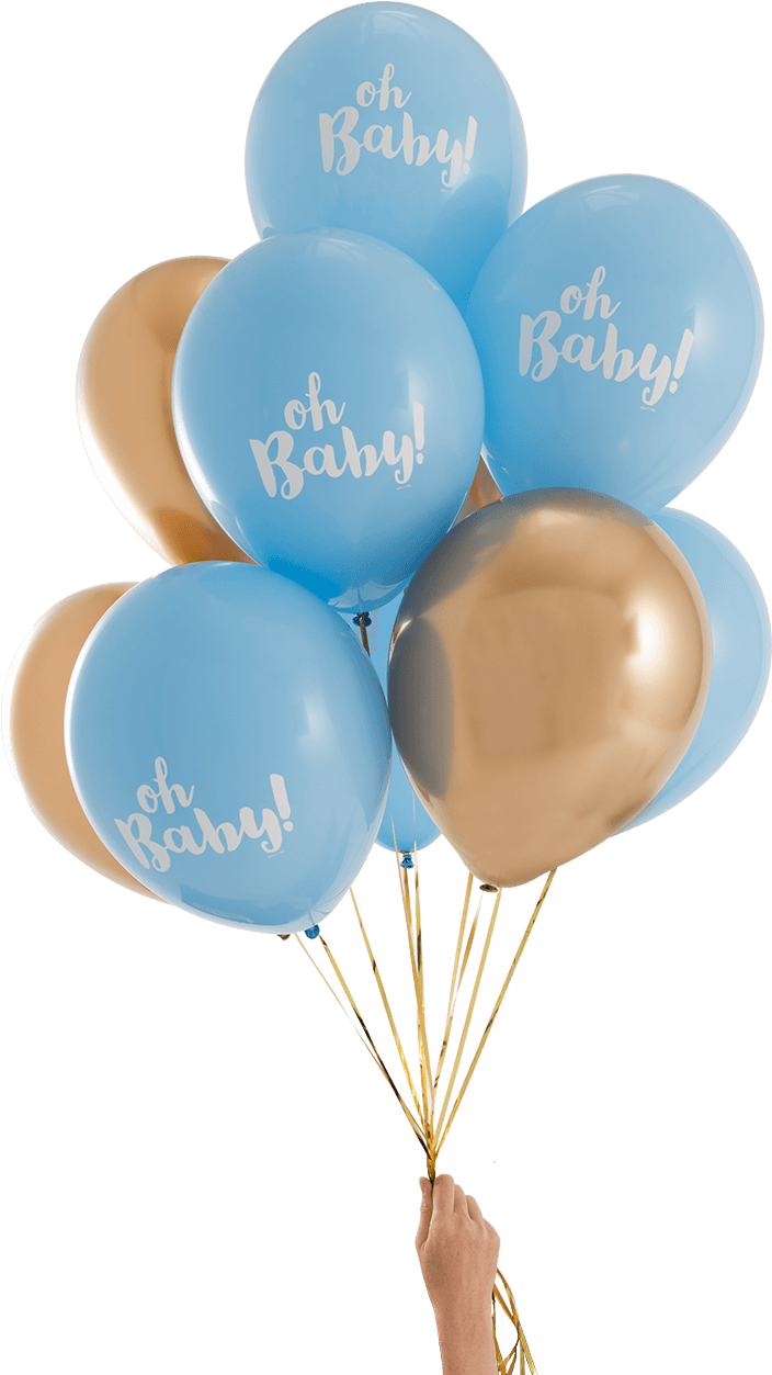 Oh Baby Blue & Gold Party Balloons - Blue And Gold Balloons (1400x1400), Png Download