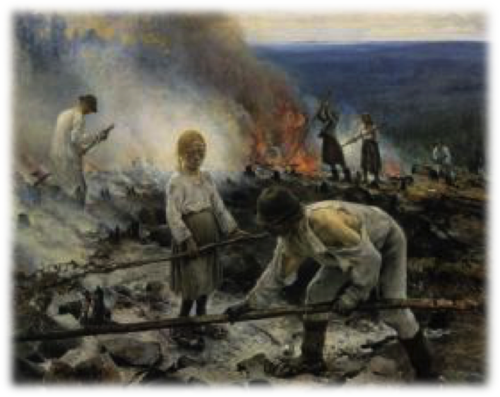 Swidden - Finns Raking The Forest (708x563), Png Download