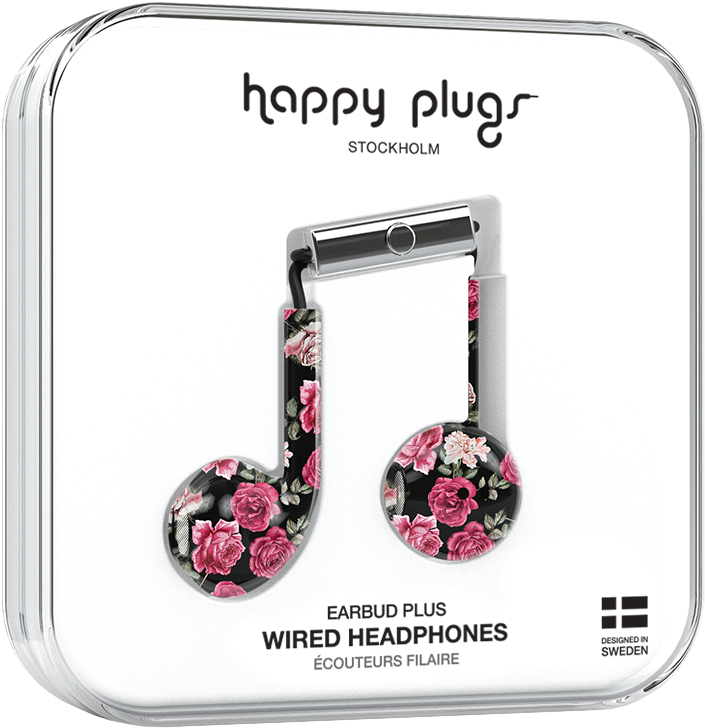 Earbud Plus Vintage Roses - Happy Plugs (1000x1000), Png Download