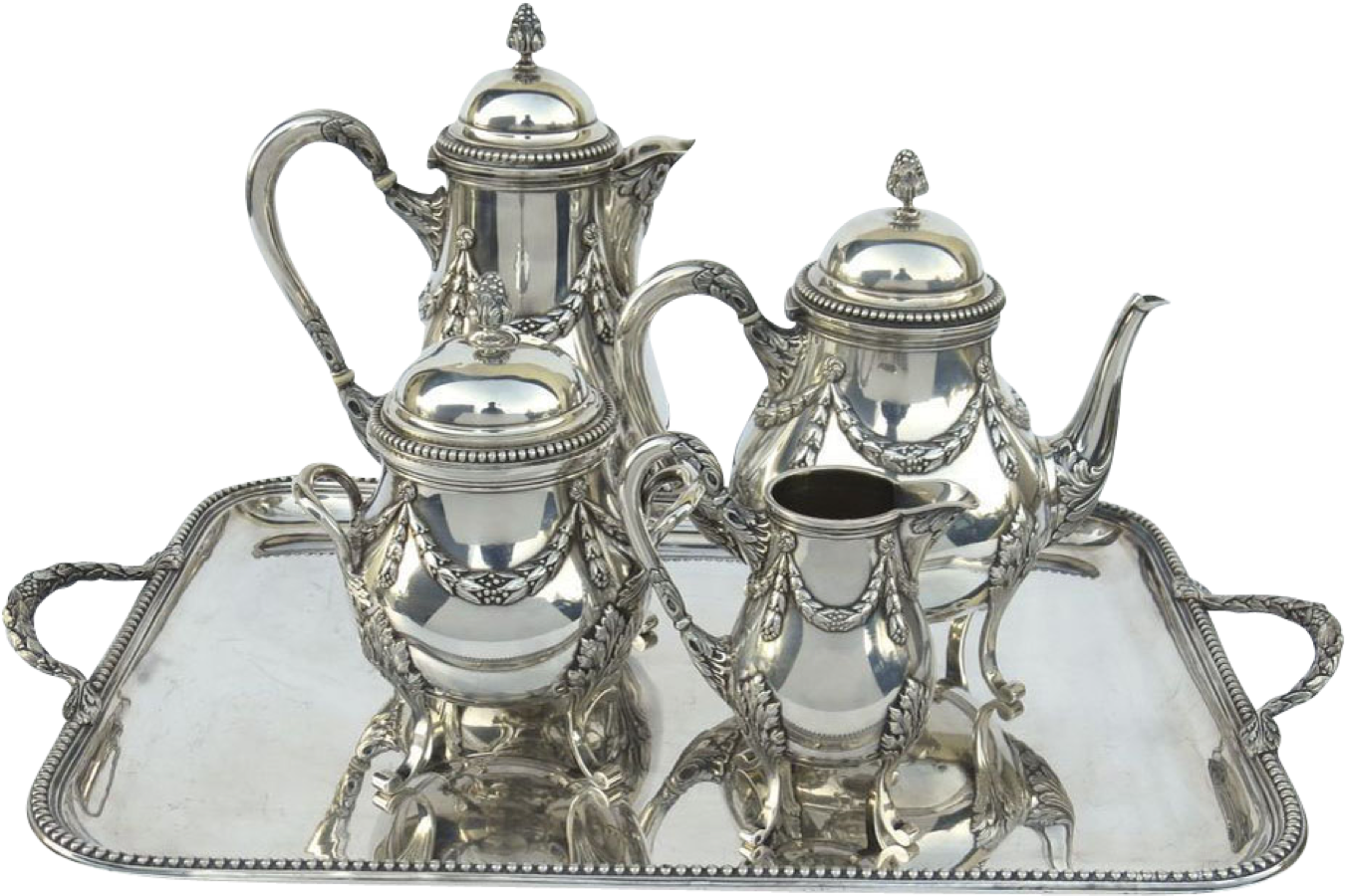 Sterling Tea Set Altieri Watches - Silver Tea Set Png (1358x1188), Png Download