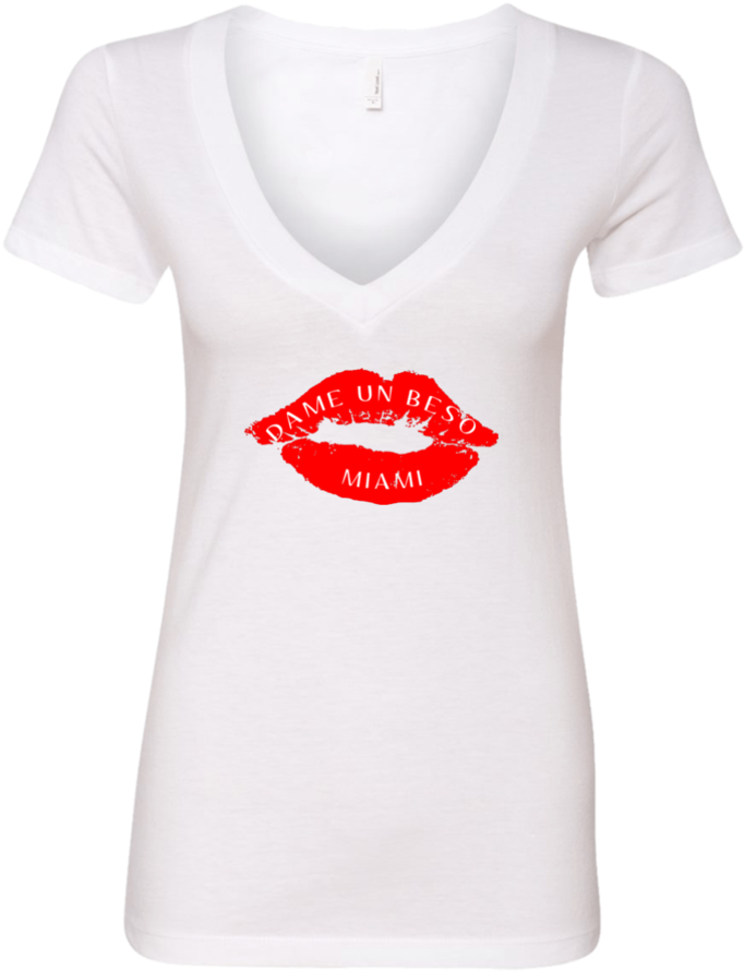 Dame Un Beso Miami Ladies' Deep V Neck T Shirt - Tyrannosaurus (900x900), Png Download