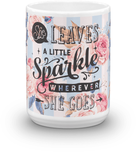 She Leaves Sparkles Blue And Pink Floral Valentine - Coffee Cup (600x600), Png Download
