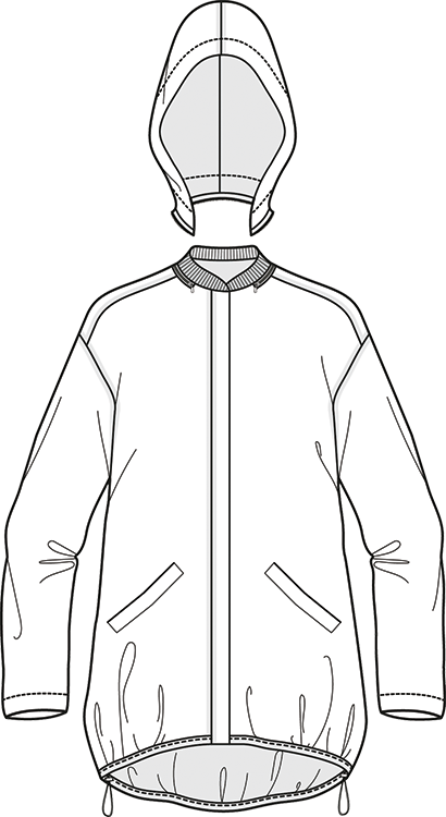 Rain/sport Jacket Technical Drawing - Hoodie (410x750), Png Download