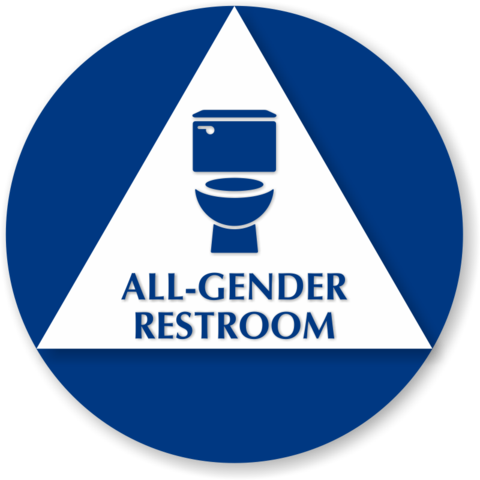 12" All Gender Restroom Door Sign - Bathroom Sign Circle (480x480), Png Download