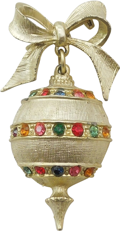 Vintage Dangling Christmas Ornament Pin With Rhinestones - Vintage Christmas Ornaments Png (808x808), Png Download