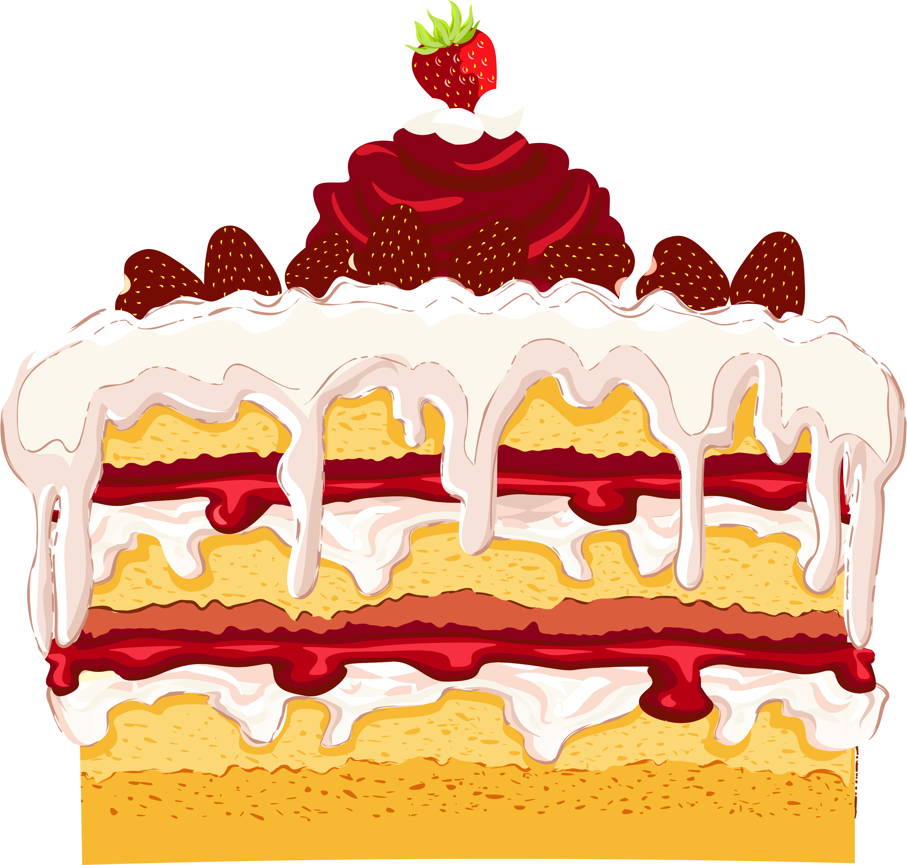 Birthday Cake And Balloons Clipart - Strawberry Cake Clip Art (1600x1499), Png Download