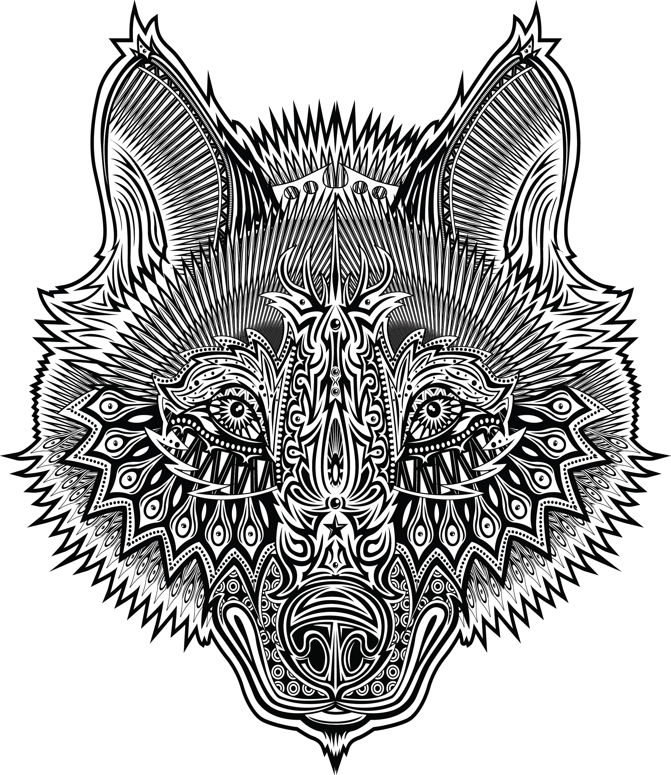 Wolf Star - Mandala Tete D Animaux (2135x2468), Png Download