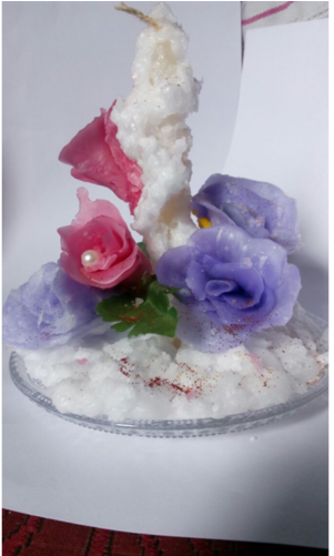 Snow Effect Decorative Candle - Garden Roses (382x500), Png Download