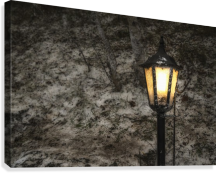 Illuminated Lamp Post Against A Stone Wall - Posterazzi Dpi12300933 Illuminated Lamp Post Against (429x344), Png Download