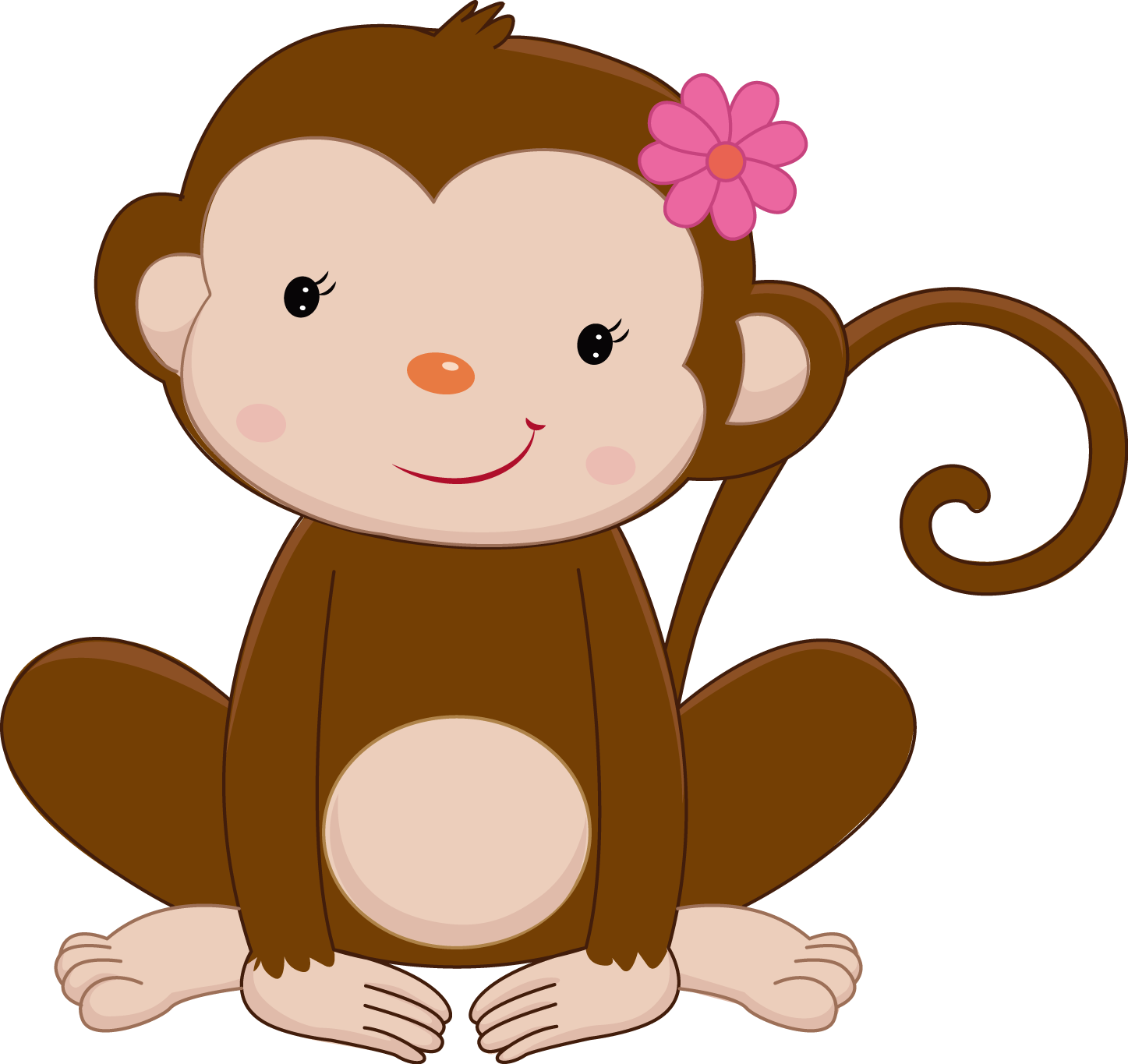 Pretty Pink Girly Jungle Animals - Monkey Jungle Animals Clipart (1447x1365), Png Download