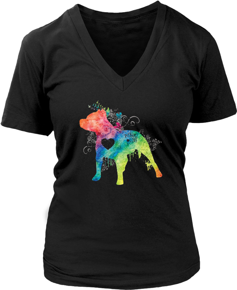 Pitbull Love Watercolor Zen T-shirt - Believe & Hope For A Cure... V-neck (960x960), Png Download