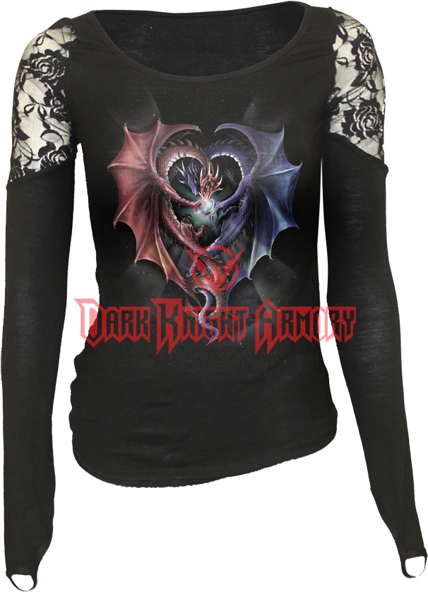 Dragon Heart Womens Lace Shoulder Shirt - Long Sleeve Gothic Corset Top (850x850), Png Download