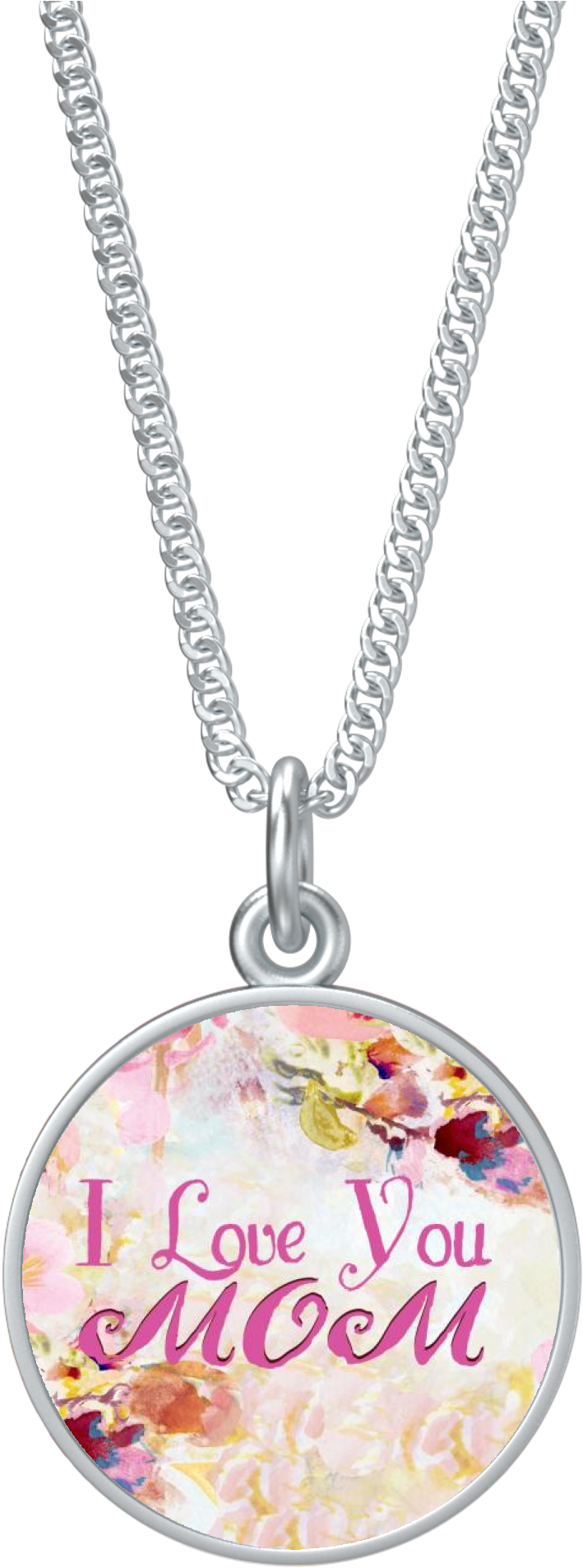 I Love You Mom Round Silver Necklace - Necklace (2000x2000), Png Download