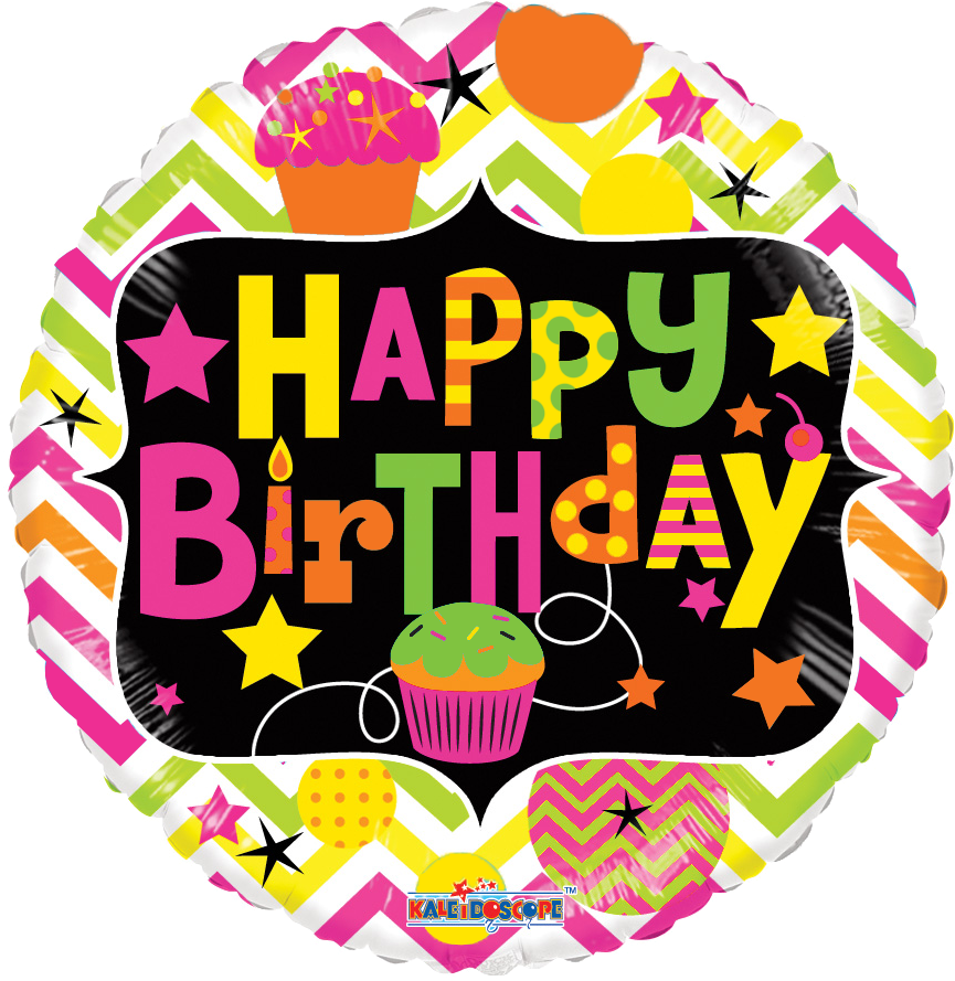 18" Happy Birthday Cupcake Gellibean Balloons All American - Feliz Cumpleaños Neon Png (878x900), Png Download