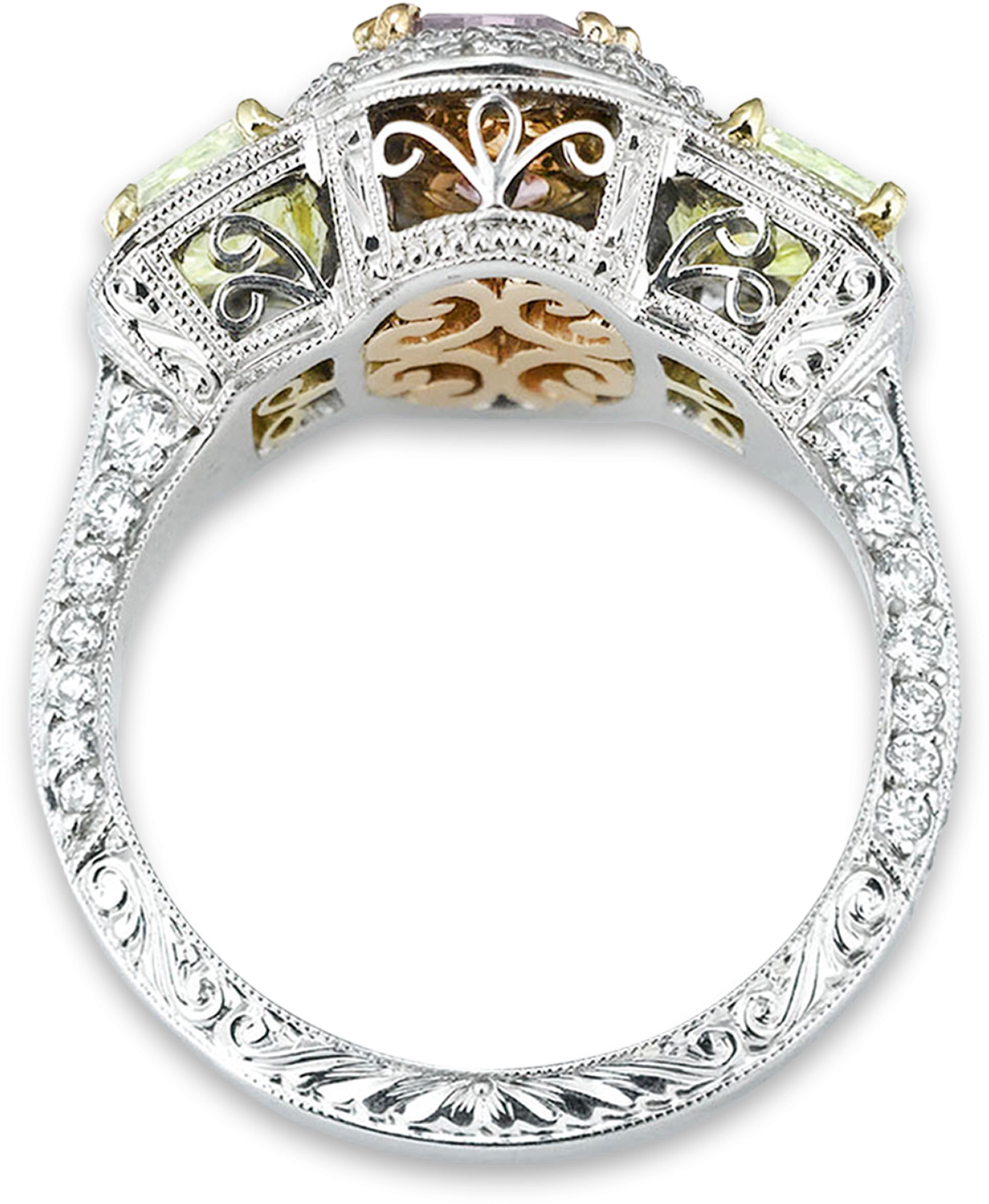 Fancy Pinkish Purple & Yellowish Green Diamond Ring - Engagement Ring (2000x2500), Png Download
