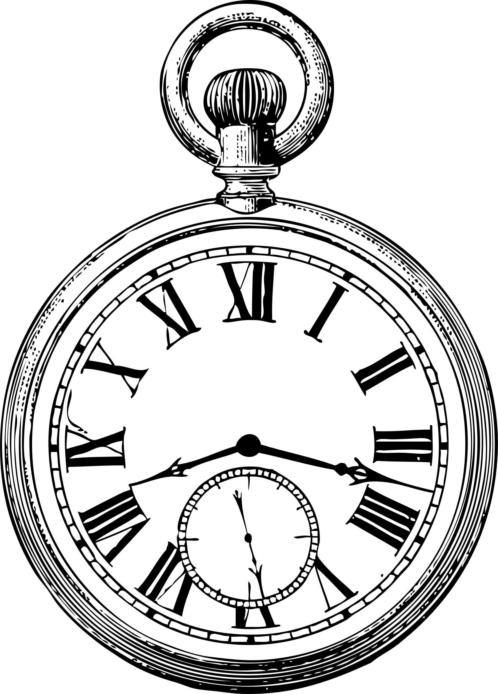 Pocket Watch Line Drawing (1722x2400), Png Download