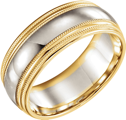 Zdouble Milgrain Two Tone Wedding Band - Bangle (600x600), Png Download