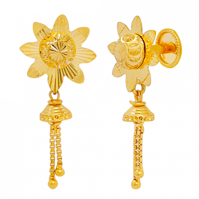 22kt Gold Flower With Hangings Earrings - Gold Hangings For Earrings (700x700), Png Download