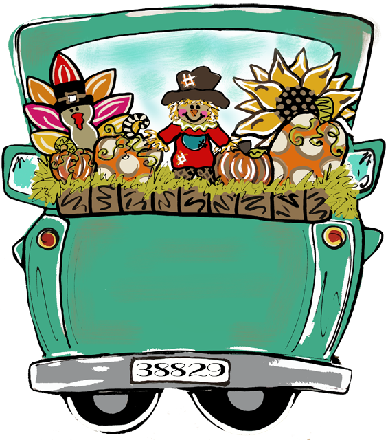 Fall Truck Pumpkin Door Hanger - Fall Truck Door Hanger (565x640), Png Download