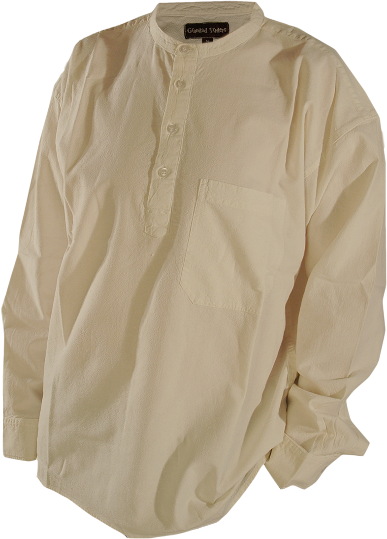Collarless Shirt Grandad Shirt Crushed Cotton Cream - Cream Collarless Shirt (900x1202), Png Download