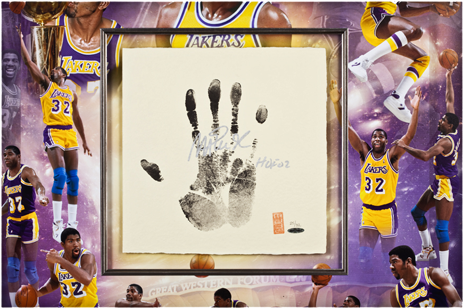 Los Angeles Lakers Magic Johnson Tegata Framed - Creative Arts (500x667), Png Download