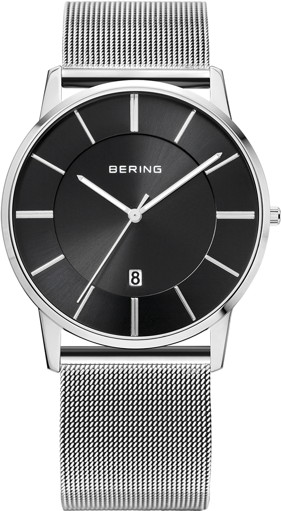 Reloj Minimalista Unisex Plateado Esfera Negra - Bering Hombre Correa Milanesa (1000x1000), Png Download