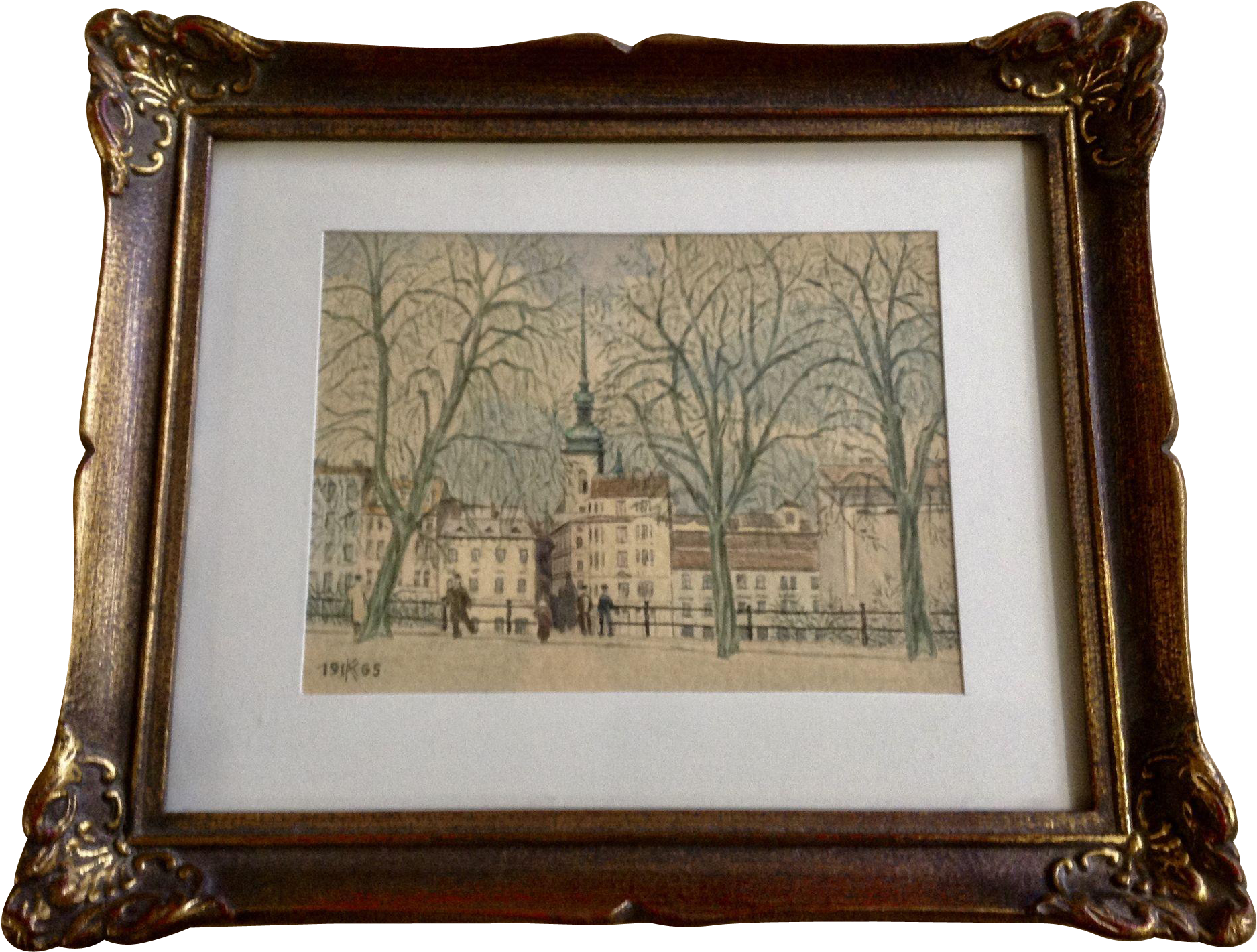 1965 Kk Watercolor Painting Of A European Park With - Picture Frame (1874x1874), Png Download