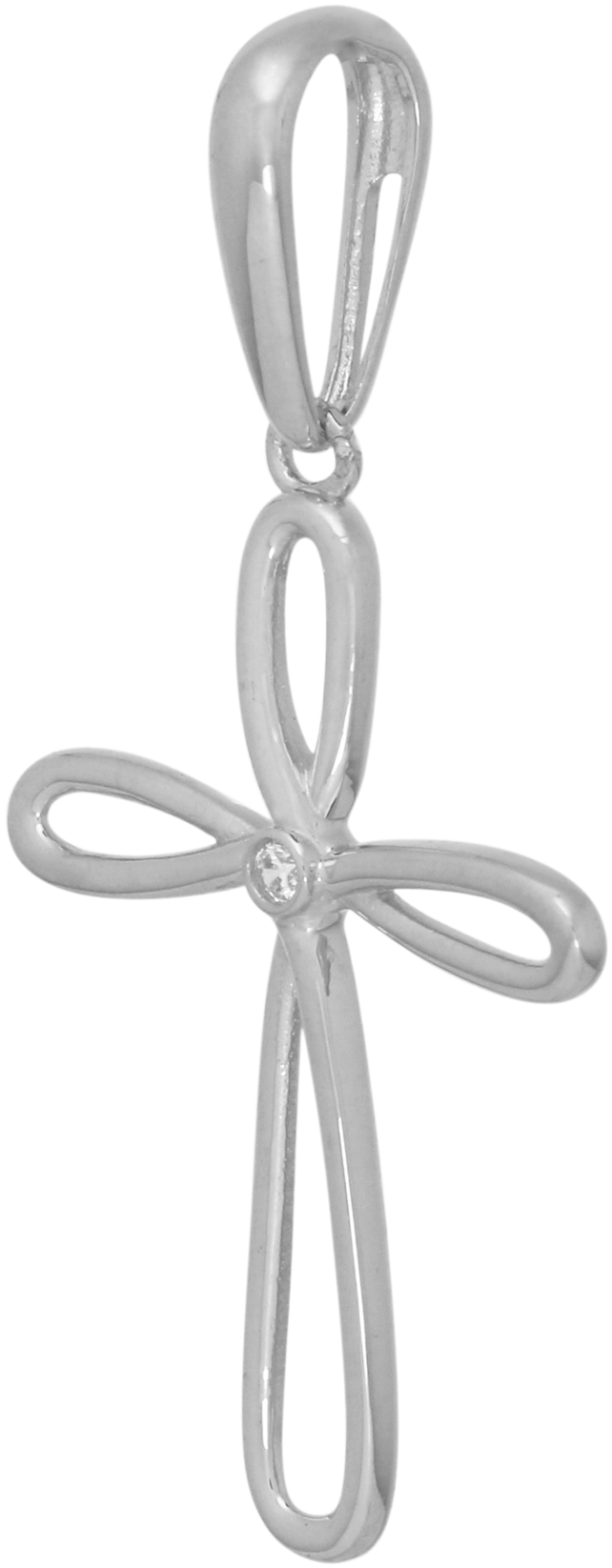 14k Solid Gold Cross Ribbon Pendant With Cz - Pendant (2000x2000), Png Download