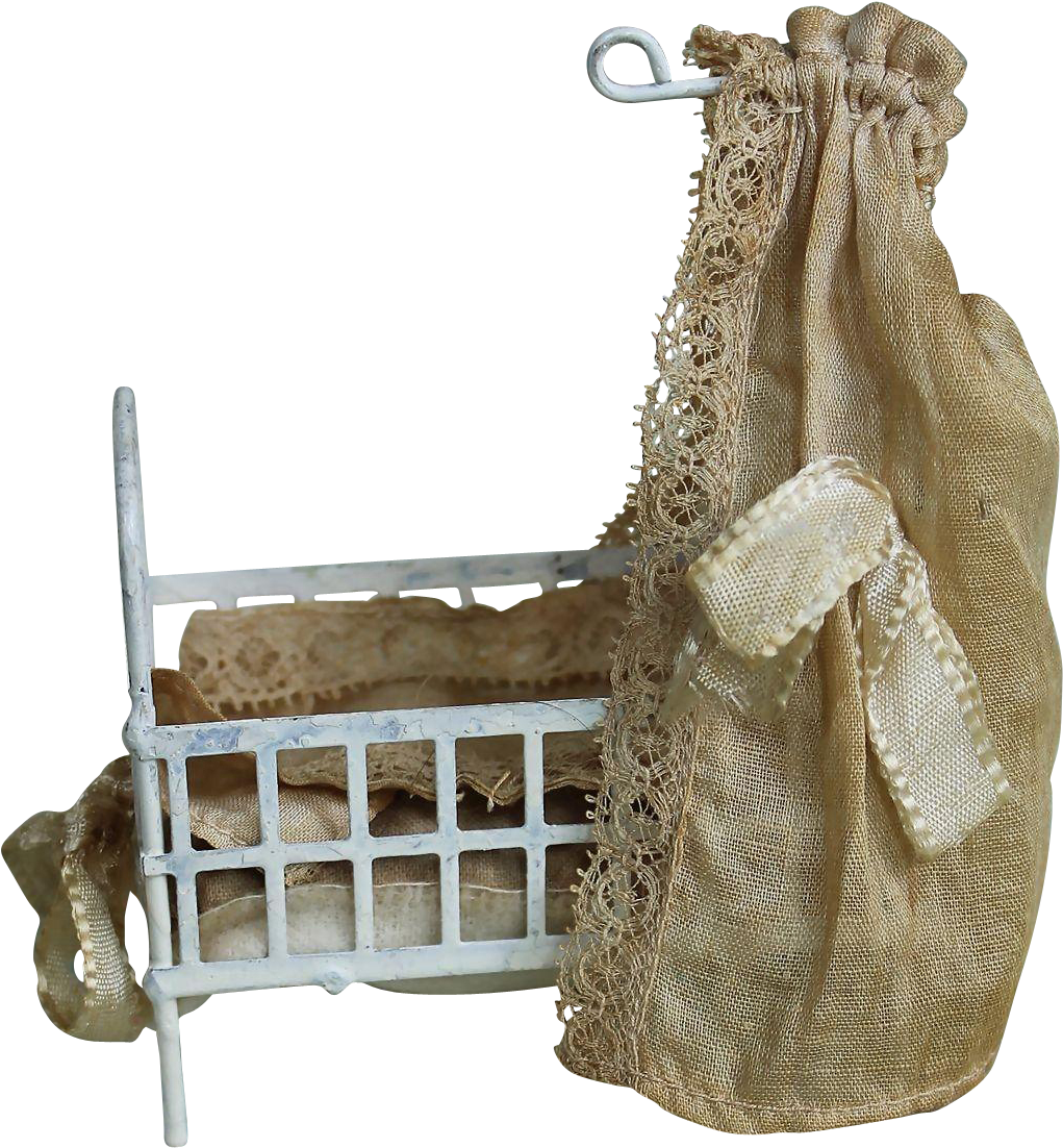 Antique Miniature Canopied Metal Dollhouse Crib With - Bed (1101x1101), Png Download
