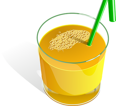 Juice Orange Fruits Straw Green Glass Drin - Glass Of Juice (370x340), Png Download