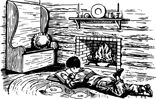 Fireplace Computer Icons Drawing Black And White Chimney - Reading By A Fireplace Clipart (535x340), Png Download