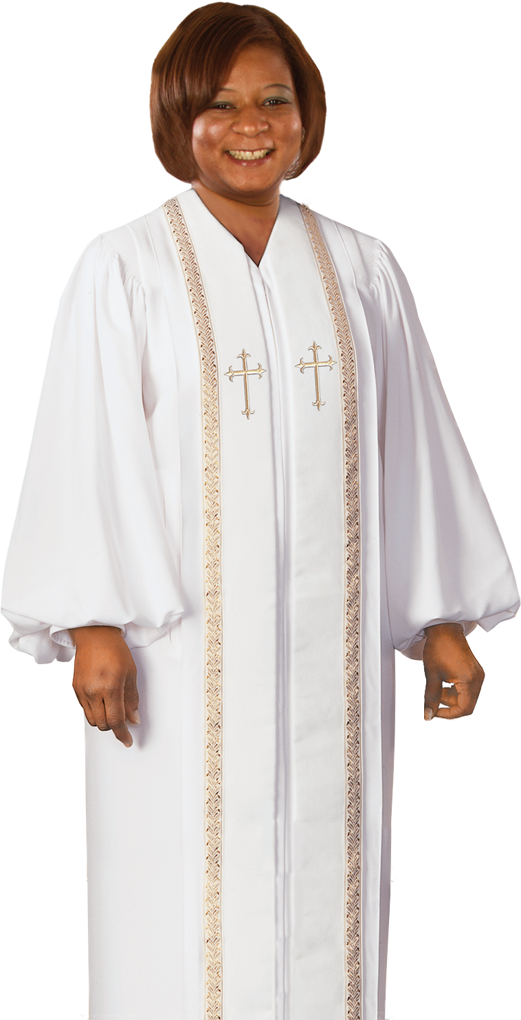Women's White Clergy Robe With Gold Trim - Church Robes (804x1499), Png Download