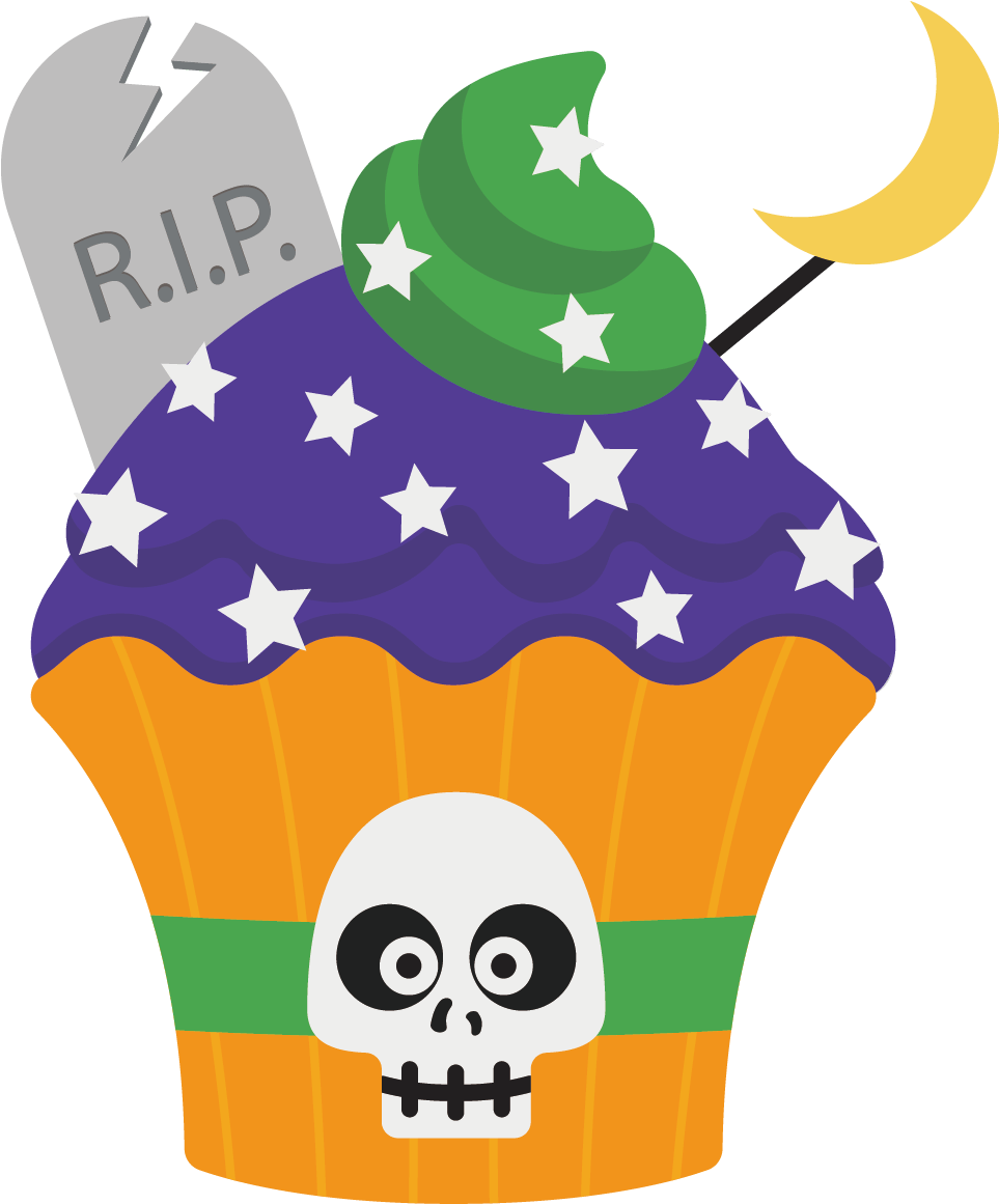 Banner Free Halloween Cupcake - Halloween Cupcake Cartoon (962x1188), Png Download
