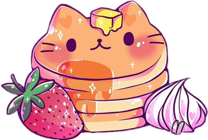 Pancake Clipart Kawaii - Pancake Cat Cartoon (689x466), Png Download