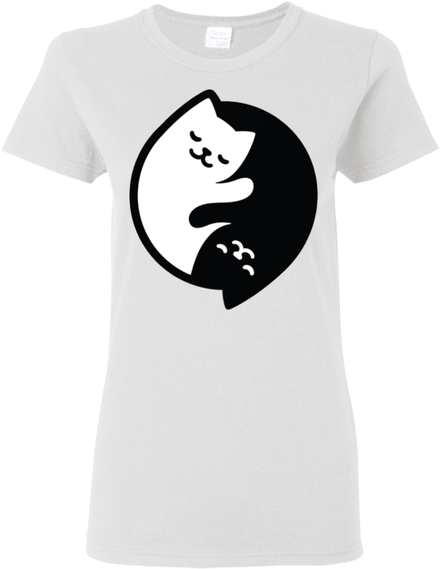 Cute Funny Kawaii Cats Yin Yang T-shirt Women Gift - Cartoon (1155x1155), Png Download