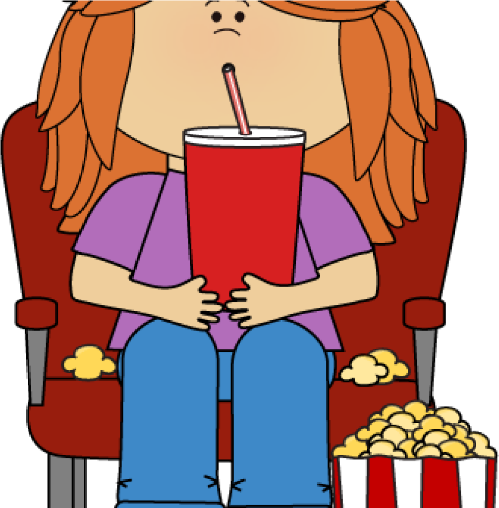 Movie Theater Clip Art Girl In Movie Theater With Movie - Watching A Movie Cartoon (1024x1024), Png Download