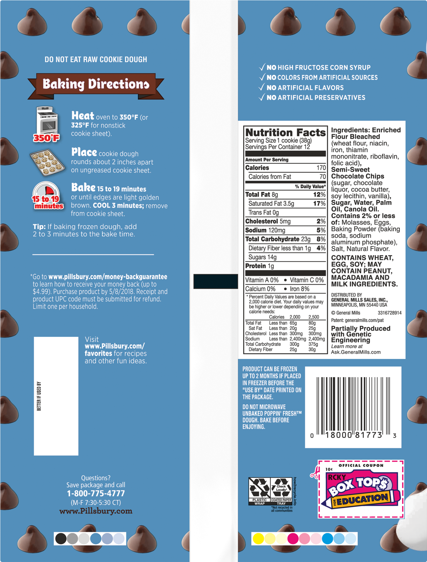 Pillsbury Ready To Bake Chocolate Chip Cookies, 12 - Electric Blue (1800x1800), Png Download