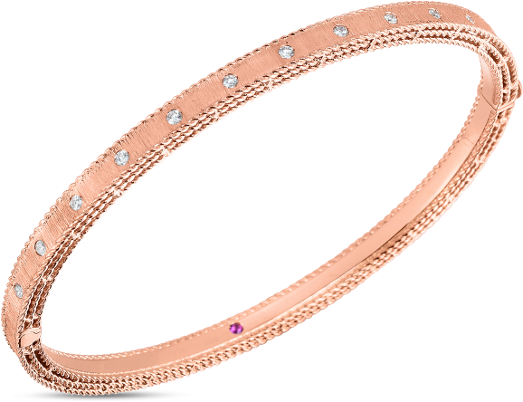18k Rose Gold Bracelet With Flush Set Diamonds - Bangle (800x800), Png Download