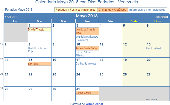 Calendario Venezuela Mayo 2018 - February 2019 Calendar With Holidays (720x455), Png Download