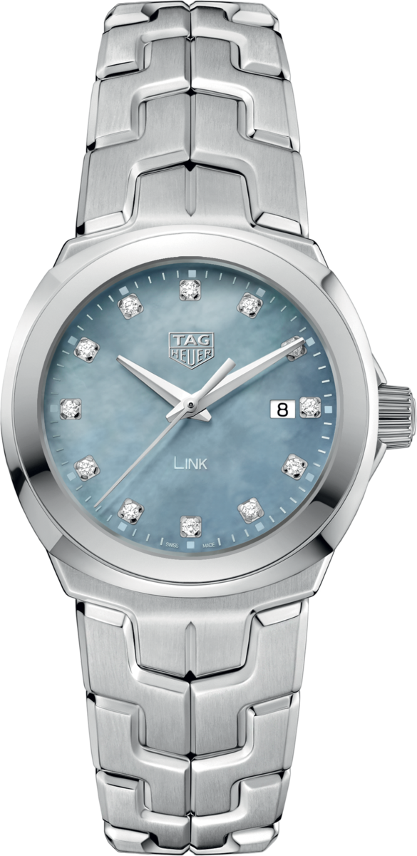 Tag Heuer Link Lady Blue Mother Of Pearl Diamond Set (585x1200), Png Download