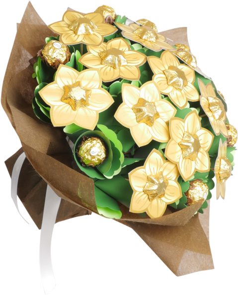 Golden Flower Chocolate Bouquet - Garden Roses (600x600), Png Download