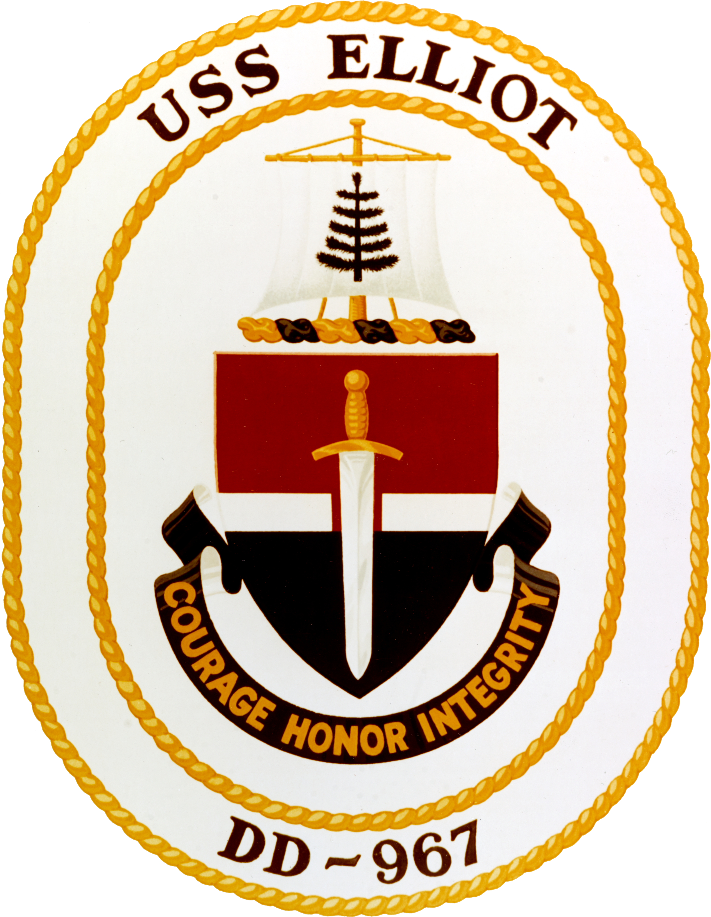 Uss Elliot Insignia, Circa 1976 (nh 85499 Kn) - Uss (2362x3052), Png Download
