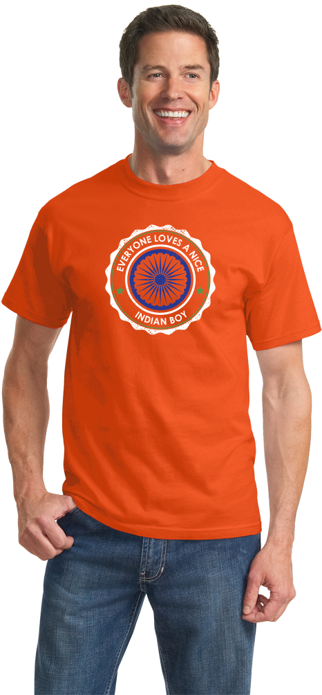 Standard Orange Everyone Loves A Nice Indian Boy - Port And Company Essential Tee (670x1005), Png Download