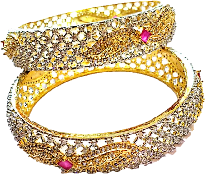 American Diamond Gold Plated Stylish Bangles For Women - Body Jewelry (1280x983), Png Download