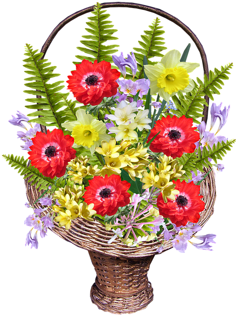 Spring, Flower, Basket - Bouquet (477x720), Png Download