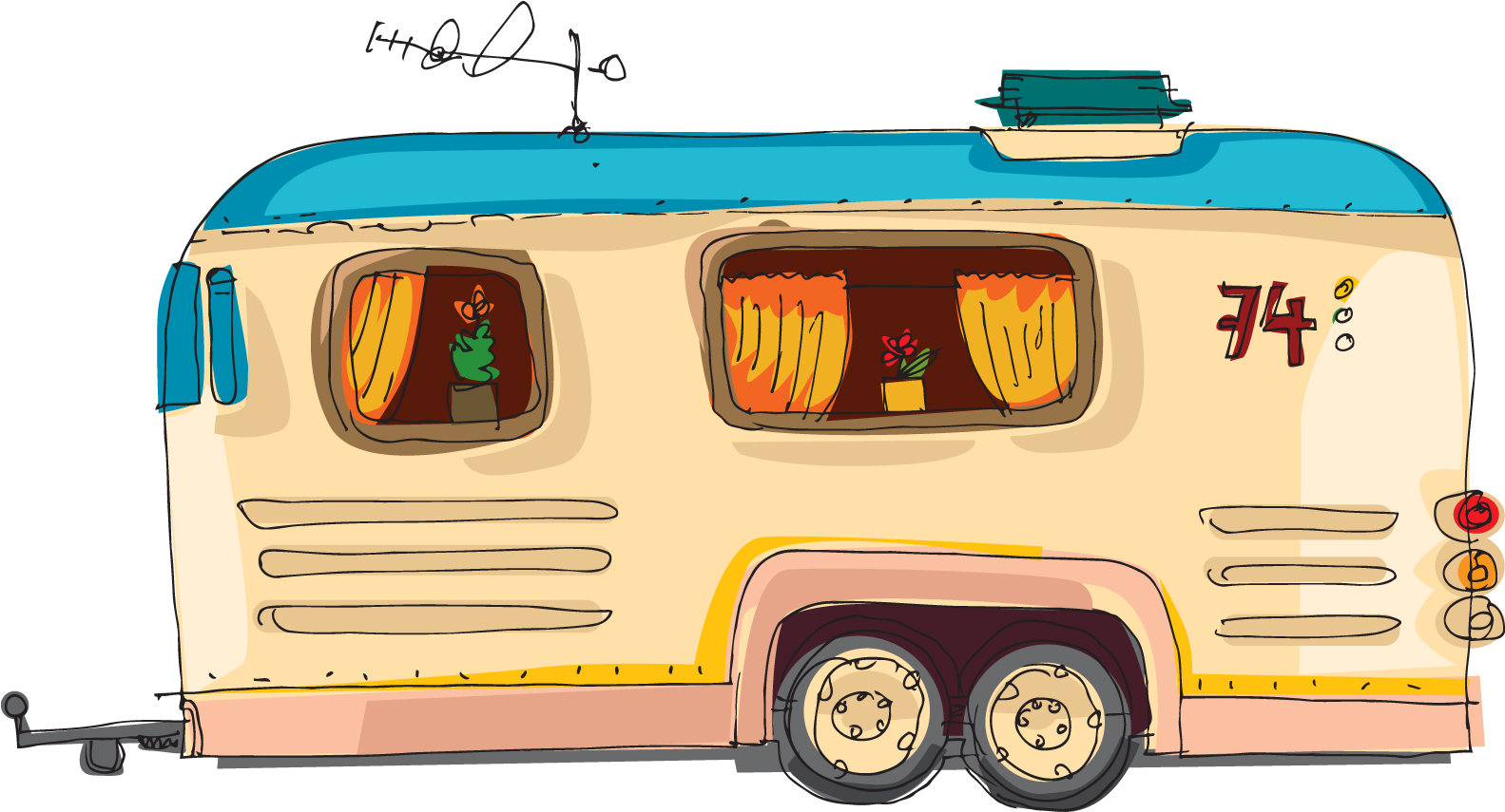 Camper Png - Caravan Cartoon Png (1632x904), Png Download