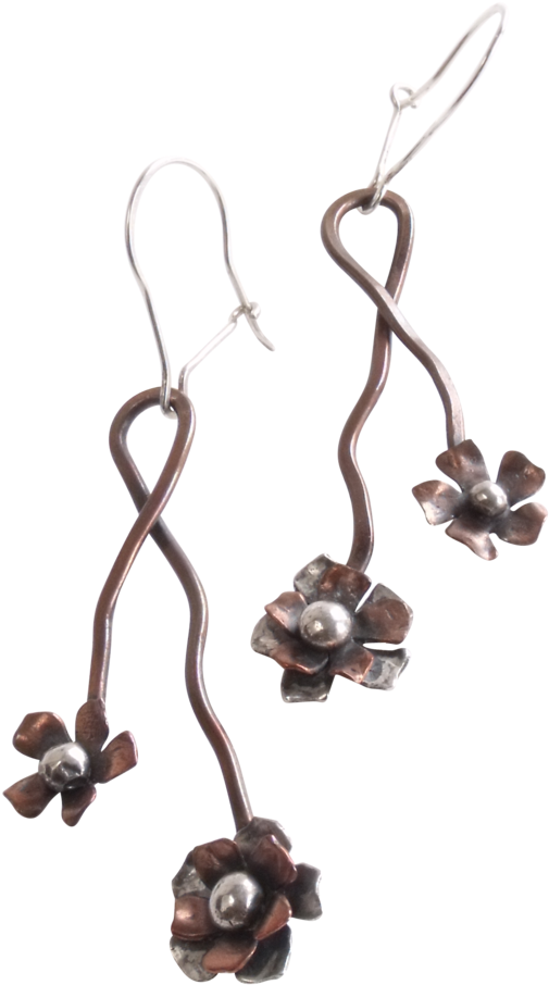 Wild Rose Vine Earrings Copper With Sterling Silver - Earrings (1024x1024), Png Download
