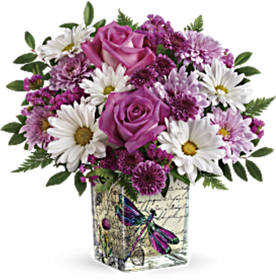 Teleflora's Wild Flower In Flight Bouquet - Bouquet Of Flowers With Butterflies (600x673), Png Download