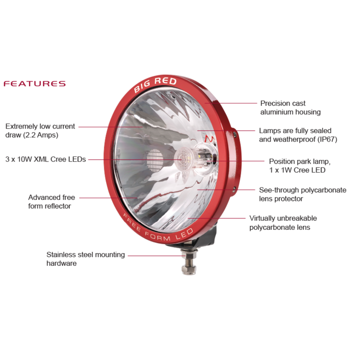 Big Red 220mm Led Driving Light - Big Red Driving Lights (700x700), Png Download